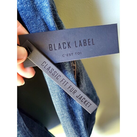 Black Label C’est Toi Women's Sz 3XL Distress Denim Navy Faux Fur Button Jacket - Picture 11 of 16